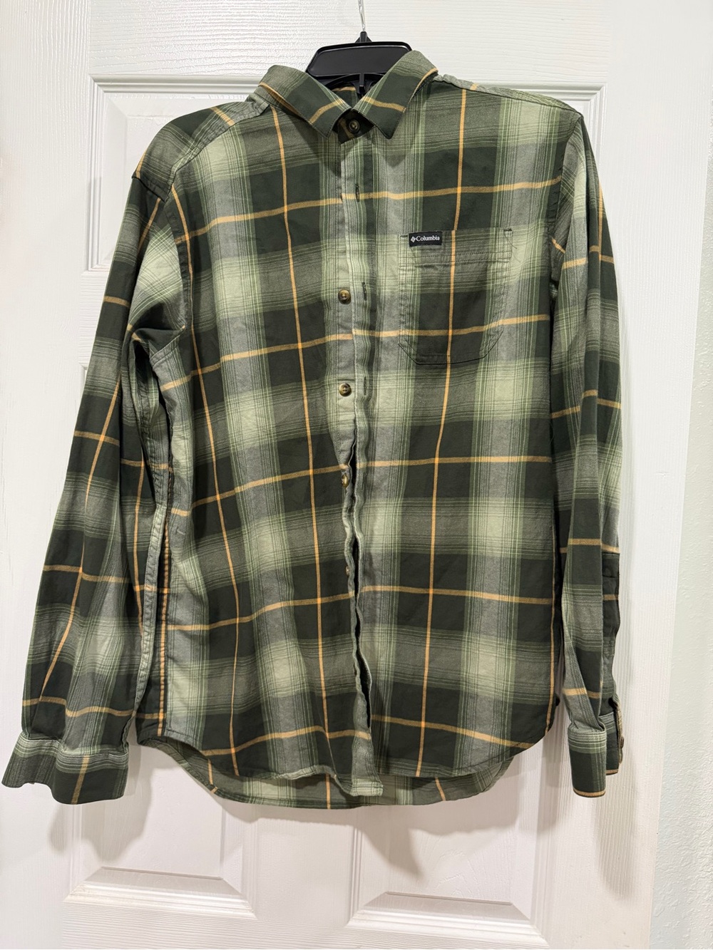 Columbia Olive and Tan Plaid Button-Down Shirt